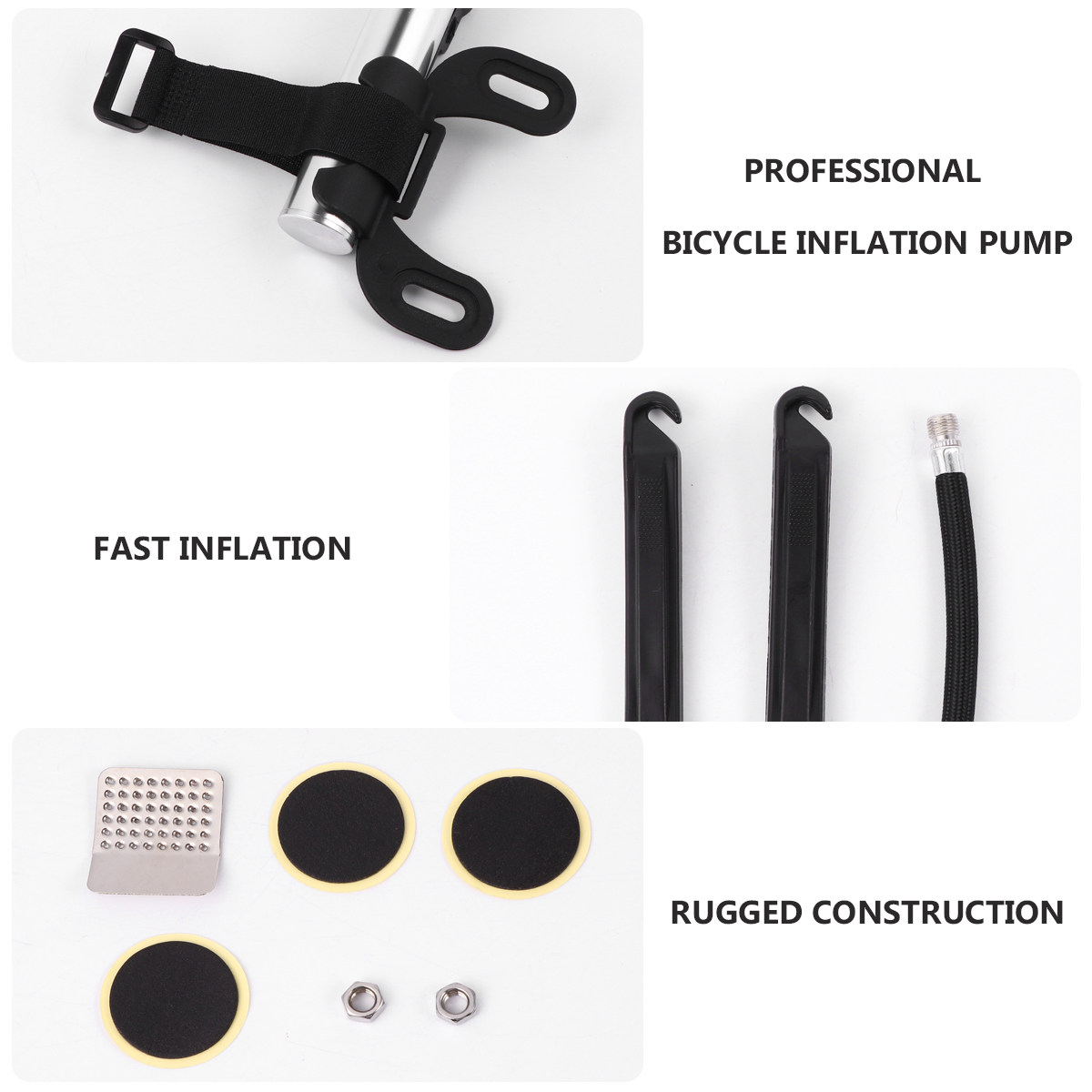 Bike Pump Frame Mount - Fietspomp, reparatieset voor lekke banden, mini-aluminiumpomp,